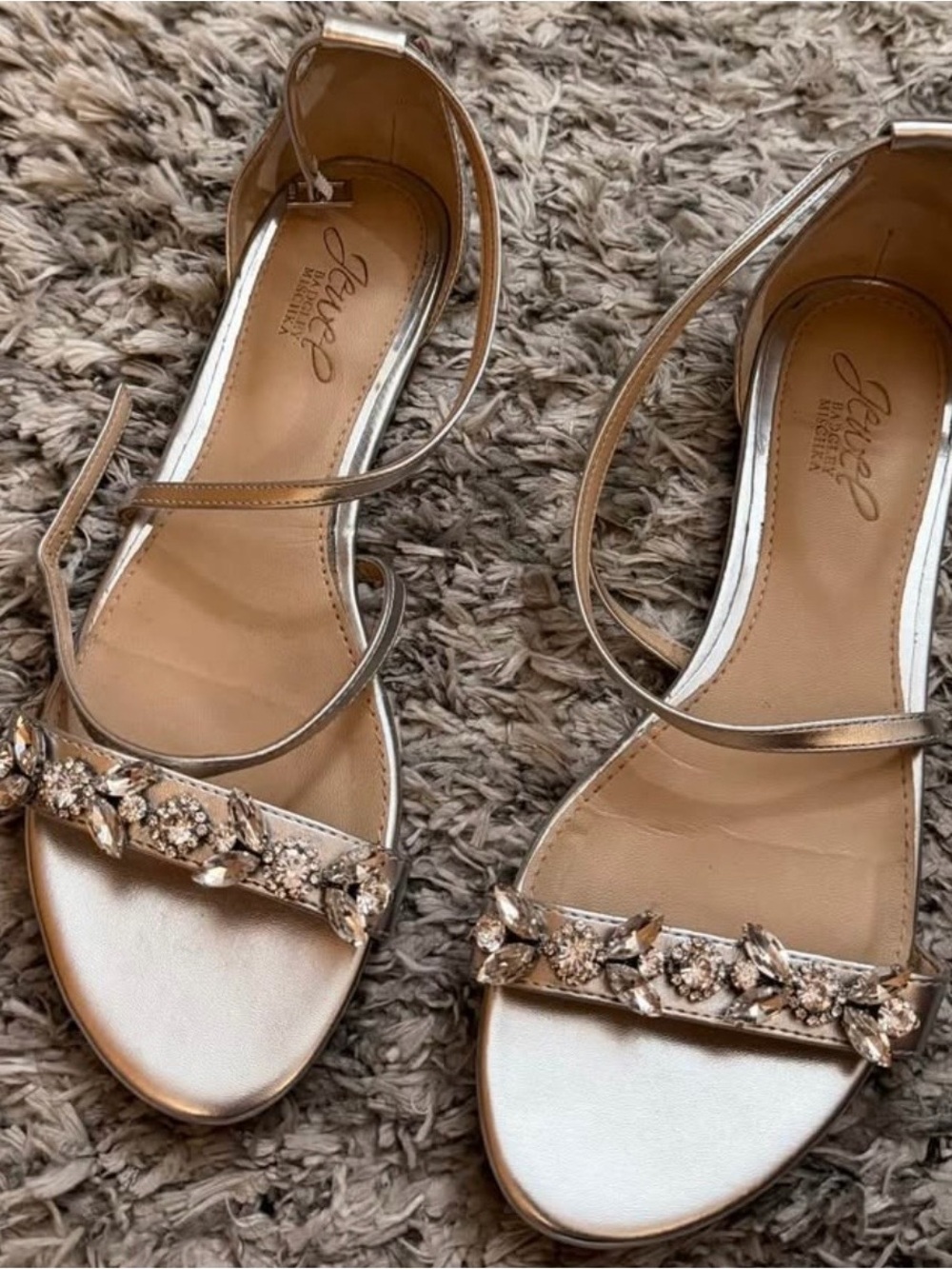 Jewel Badgley Mischka “Tessy” Silver Embellished Sandals - Size 8